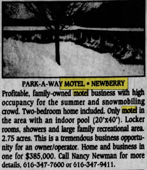 Park-A-Way Motel - Feb 1997 Ad (newer photo)
